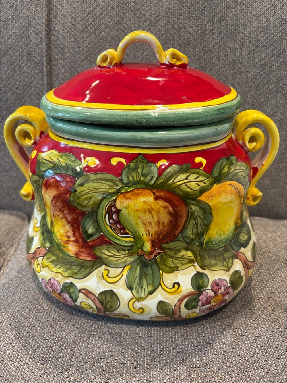 Hand-Painted Fruit Ceramic Canister - Red, Yellow, Green